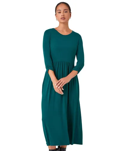 Roman Petite Womens Stretch Jersey Midi Dress - Dark Green