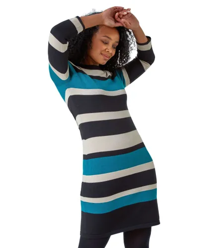 Roman Petite Womens Stripe Knitted Midi Dress - Teal