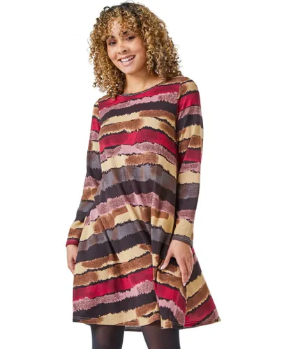 Roman Petite Womens Stripe Print Swing Stretch Dress - Multicolour