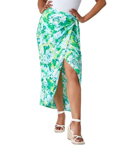 Roman Petite Womens Tie Dye Wrap Around Skirt - Lime Green