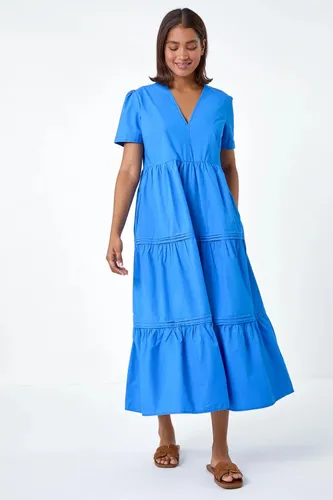 Roman Plain Cotton Tiered Maxi Dress in Blue - Size 14 14 female