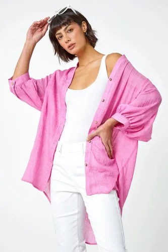 Roman Plain Oversized Cotton Blend Shirt in Pink 14 female