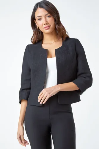Roman Pleated Textured Cropped Jacket in Black 20 female
