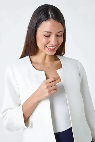 Roman Pleated Textured Cropped Jacket in Ivory 18 female