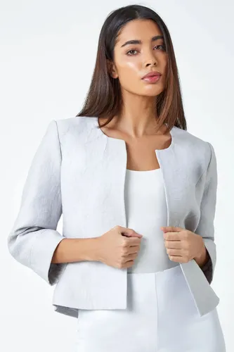 Roman Pleated Textured Cropped Jacket in Light Grey 10 female