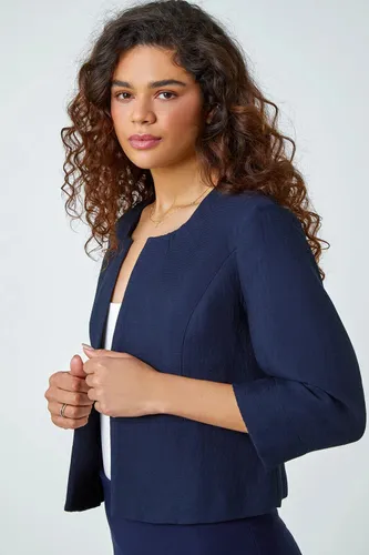 Roman Pleated Textured Cropped Jacket in Navy 16 female