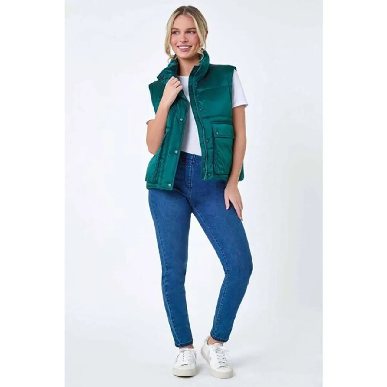 Roman Pocket Detail Quilted Gilet in Teal 14 female