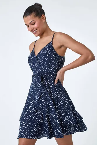 Roman Polka Dot Frill Detail Wrap Dress in NAVY - Size 20 20 female