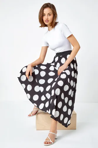 Roman Polka Dot Pleated Midi Skirt in Black 10 female