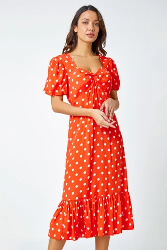Roman Polka Dot Twist Front Midi Dress in Red - Size 10 10 female