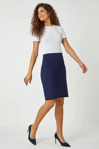 Roman Pull On Stretch Pencil Skirt in Navy 14 female