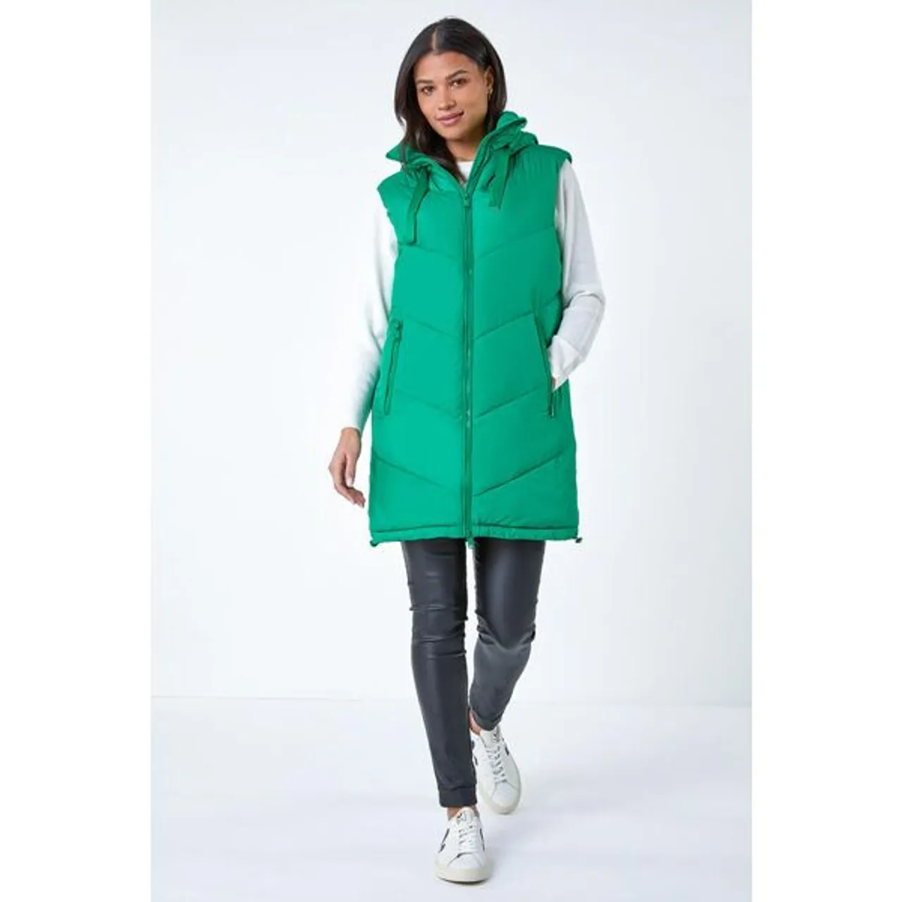 Roman Quilted Hooded Gilet in Green 12 female