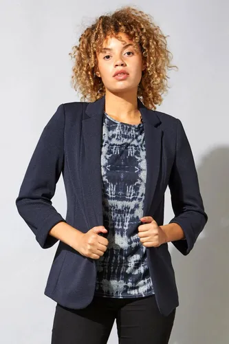 Roman Ribbed 3/4 Sleeve Roll Cuff Jacket in Navy 10 female
