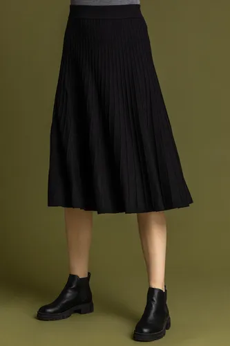Roman Ribbed Knit Pleated Midi Skirt in Black female