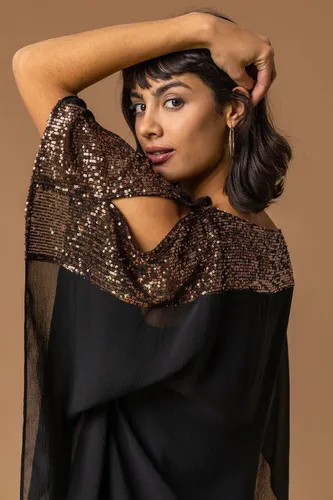 Roman Sequin Embellished Chiffon Overlay Top in Bronze 10 female