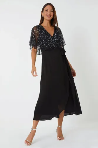 Roman Sequin Embellished Maxi Wrap Dress in Black 12 female