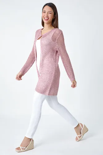Roman Sequin Knit Longline Cardigan in Light Pink 20 female