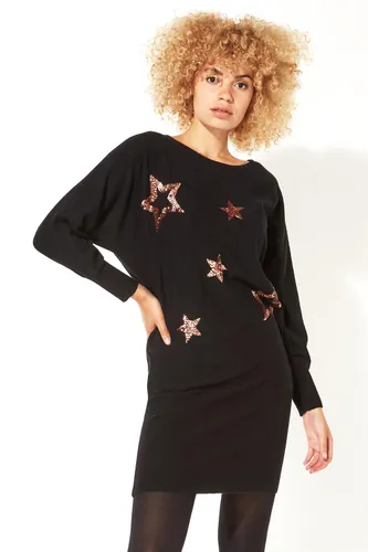 Roman Sequin Star Knitted Dress in Black - Size 18 18 female
