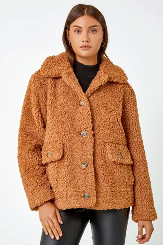 Roman Short Soft Teddy Coat in Rust 8 female
