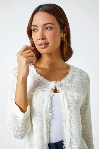 Roman Short Textured Boucle Cardigan in Ivory 20 female