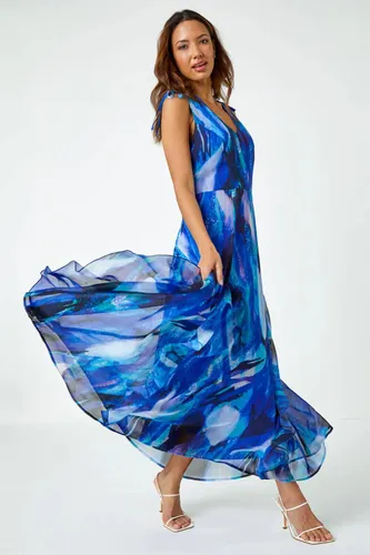Roman Sleeveless Abstract Print Maxi Dress in Blue 14 female