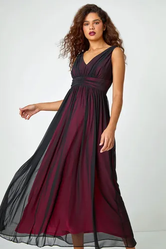Roman Sleeveless Contrast Mesh Maxi Stretch Dress in Black - Size 12 12 female