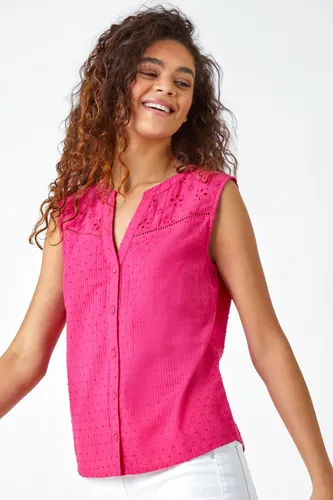 Roman Sleeveless Embroidered Cotton Blouse in Cerise 20 female