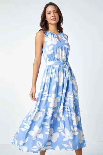 Roman Sleeveless Floral Print Maxi Dress in Light Blue - Size 14 14 female