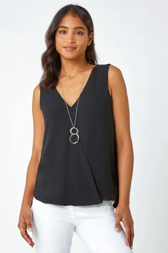 Roman Sleeveless Vest Top with Necklace in Black 10 female