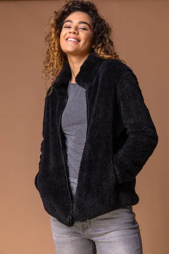 Roman Soft Sherpa Fleece Jacket in Black female