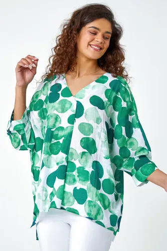Roman Spot Print Relaxed Woven Top in Green 10 female