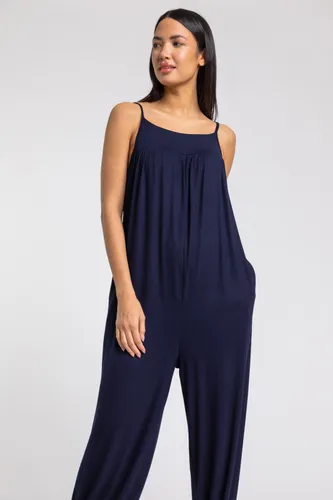 Roman Strappy Full Length Jersey Jumpsuit in Navy 10 female
