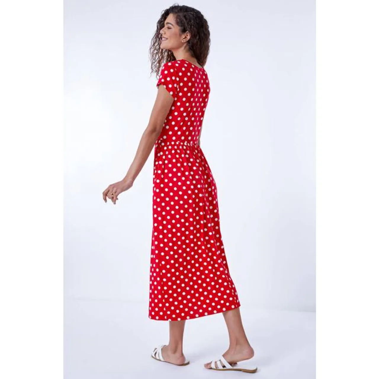 Roman Stretch Jersey Spot Midi Dress in Red 12 female