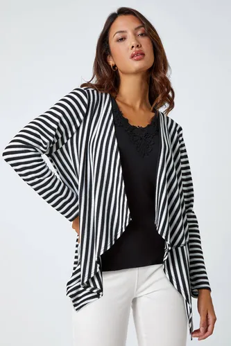 Roman Stripe Cardigan & Lace Vest Stretch Top in Black 12 female
