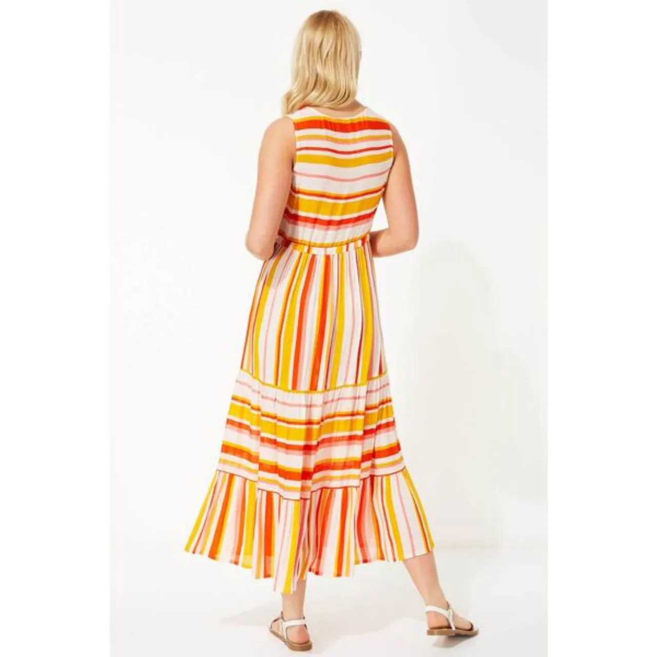 Roman Stripe Tiered Maxi Dress in Orange - Size 12 12 female