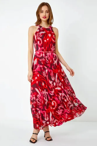 Roman Swirl Print Pleated Maxi Dress in Red 16 female