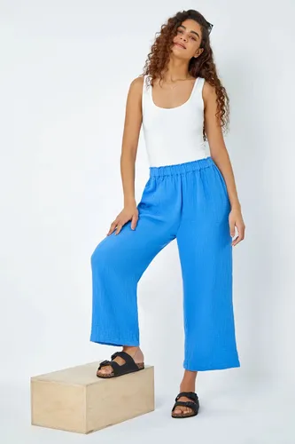 Roman Textured Cotton Culotte Trousers in Blue 18 female