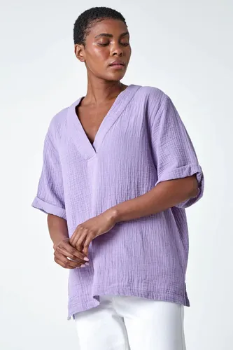 Roman Textured Cotton Relaxed T-Shirt in Lilac 16 female