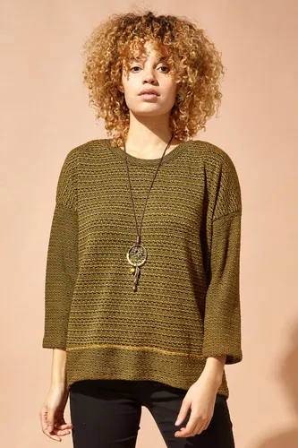 Roman Textured Top with Necklace in Amber female