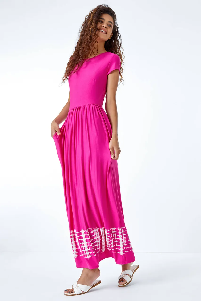 Roman Tie Dye Border Print Stretch Maxi Dress in Fuchsia - Size 10 10 female