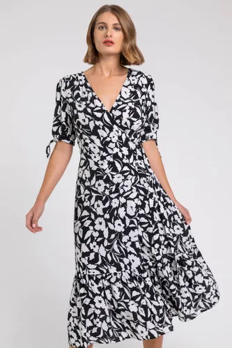 Roman Tiered Floral Print Wrap Dress in Black - Size 14 14 female