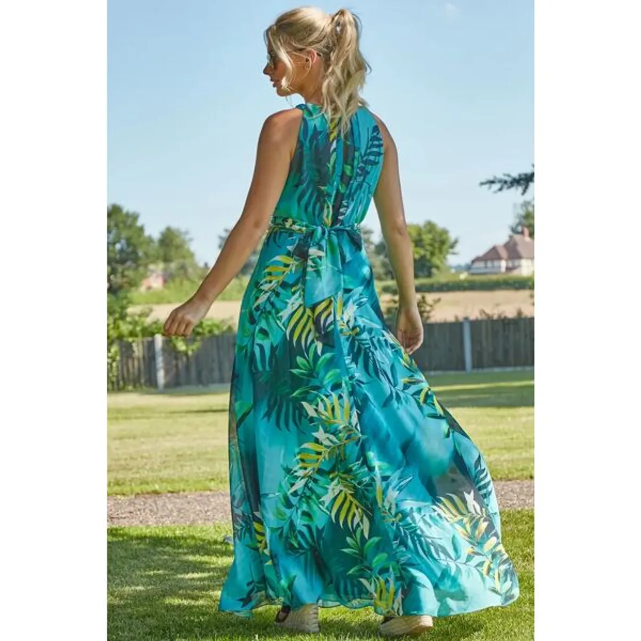 Roman Tropical Print Maxi Dress in Aqua - Size 12 12 female