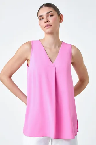 Roman V-Neck Sleeveless Pleat Vest Top in Pink 10 female