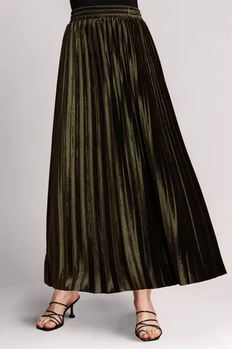 Roman Velour Pleated Midi Skirt in Olive 12 female