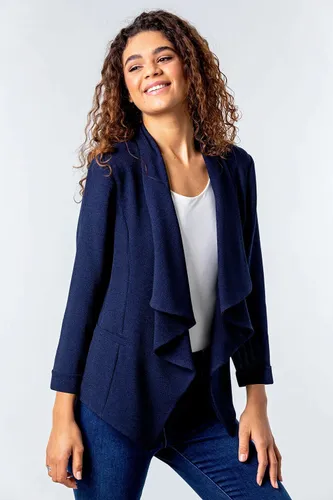Roman Waterfall Front Stretch Jacket in Navy 10 female