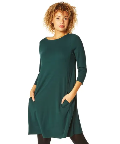 Roman Womens A-Line Pocket Detail Swing Dress - Dark Green