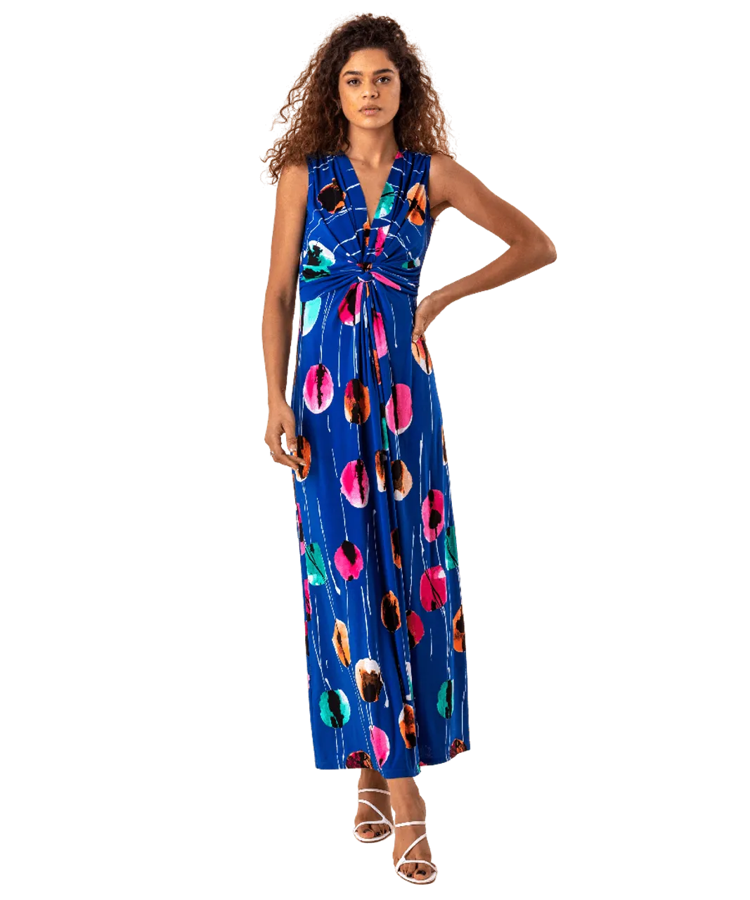 Roman Womens Abstract Floral Print Twist Waist Maxi Dress - Blue