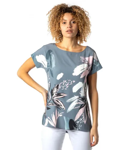 Roman Womens Abstract Leaf Print Stretch T-Shirt - Multicolour