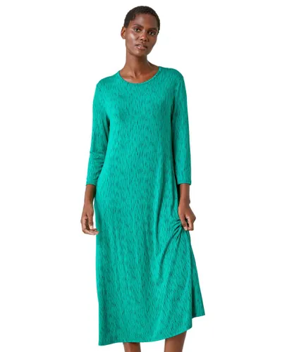 Roman Womens Abstract Pocket Stretch Midi Dress - Green
