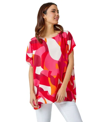 Roman Womens Abstract Print Overlay Top - Pink